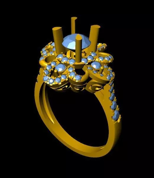 DiamondRing gold engagement ring with diamonds 3D print model_0
