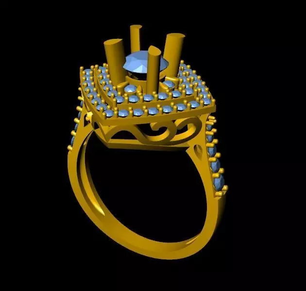 DiamondRing gold ring with stones 3D print model_0