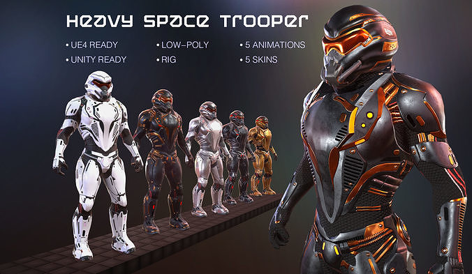 Heavy space trooper Low-poly 3D model