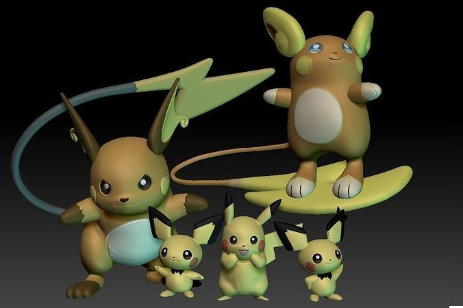 Pokemon Pichu Pikachu Raichu Alolan 3D print model