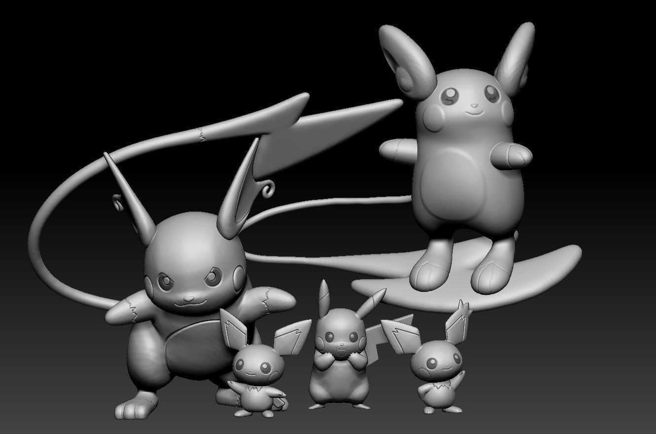 Pokemon Pichu Pikachu Raichu Alolan 3D print model_2