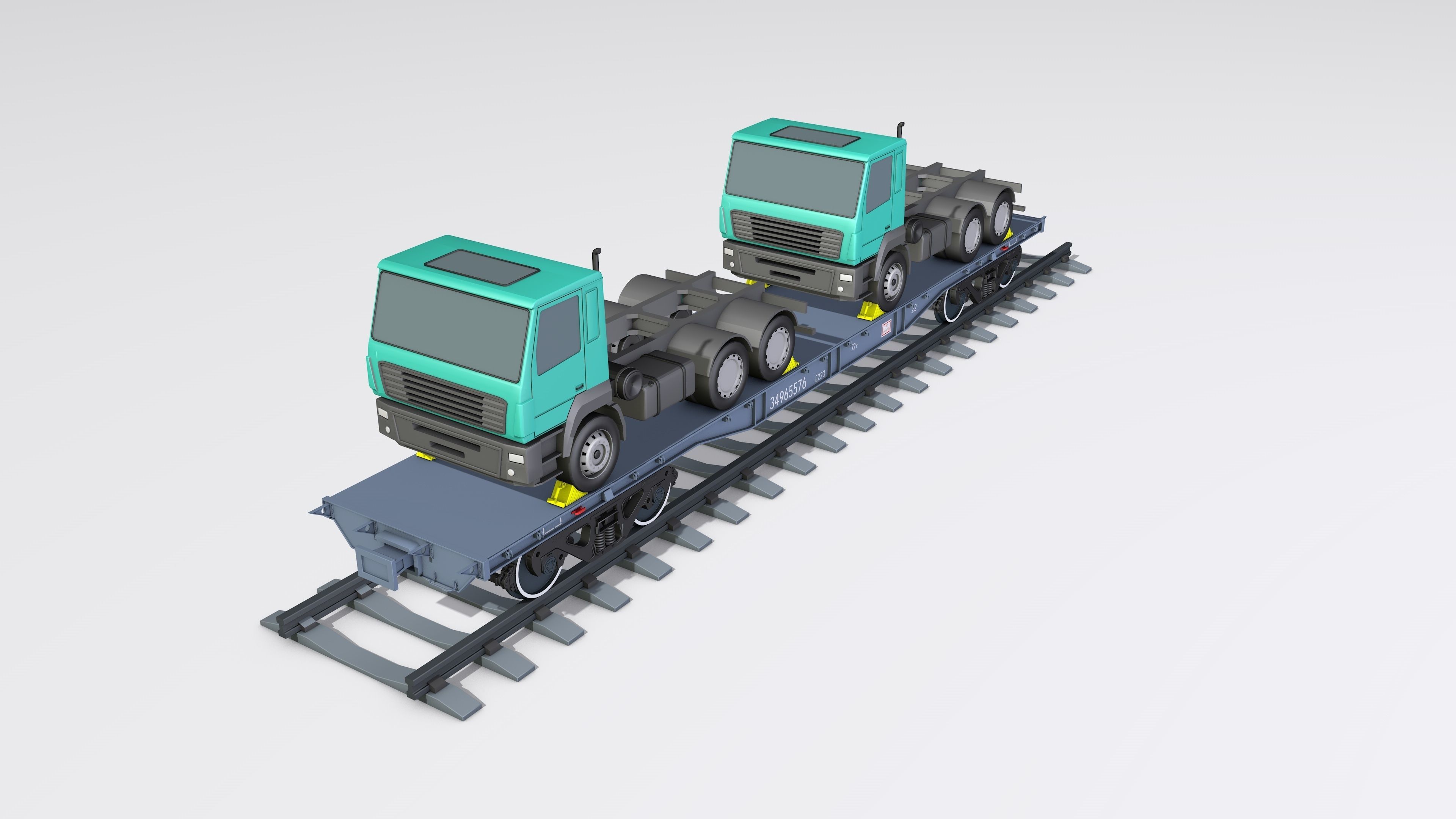 A complete set of railway cars plus two diesel locomotives 3D model_16