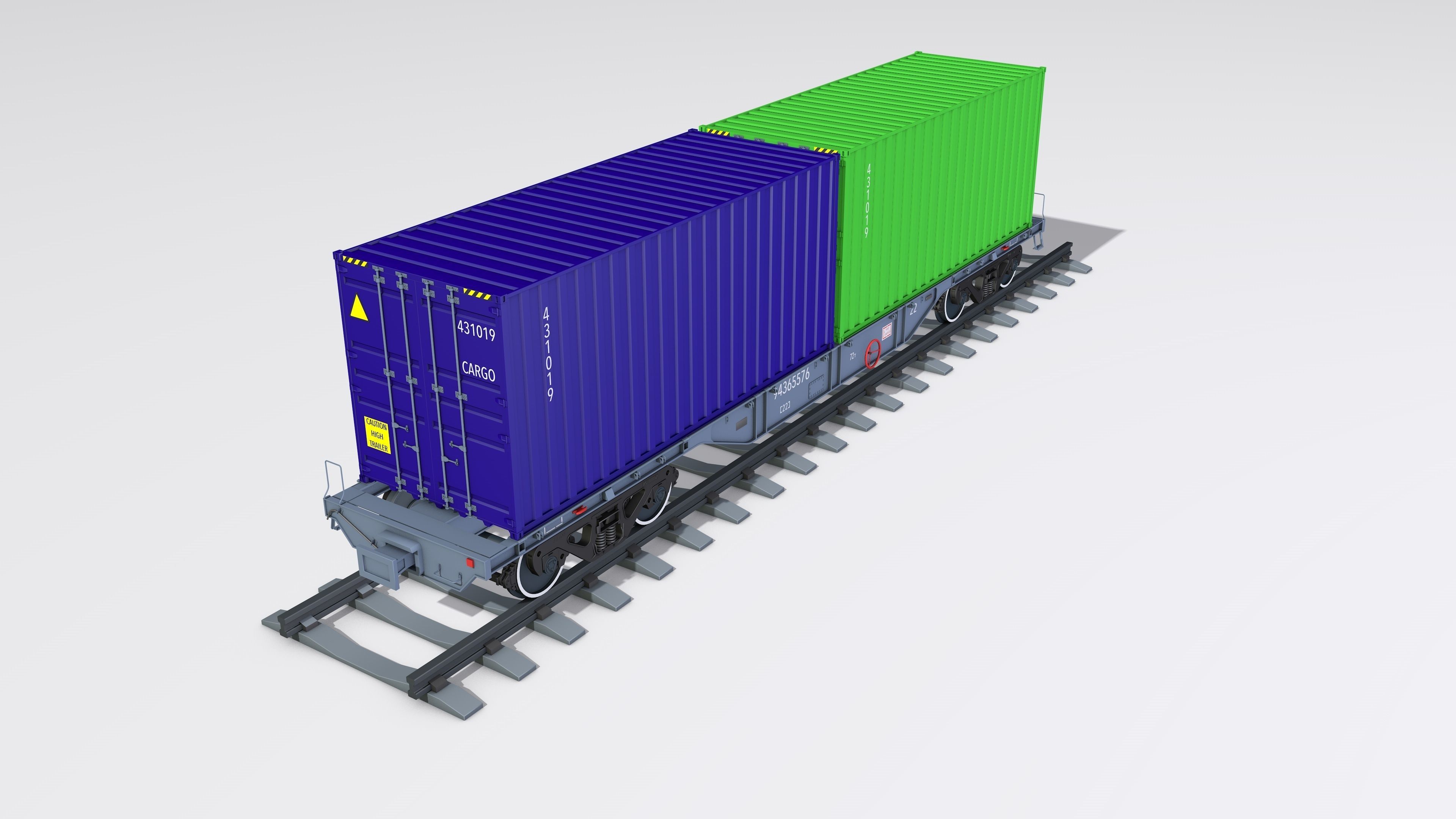 A complete set of railway cars plus two diesel locomotives 3D model_13