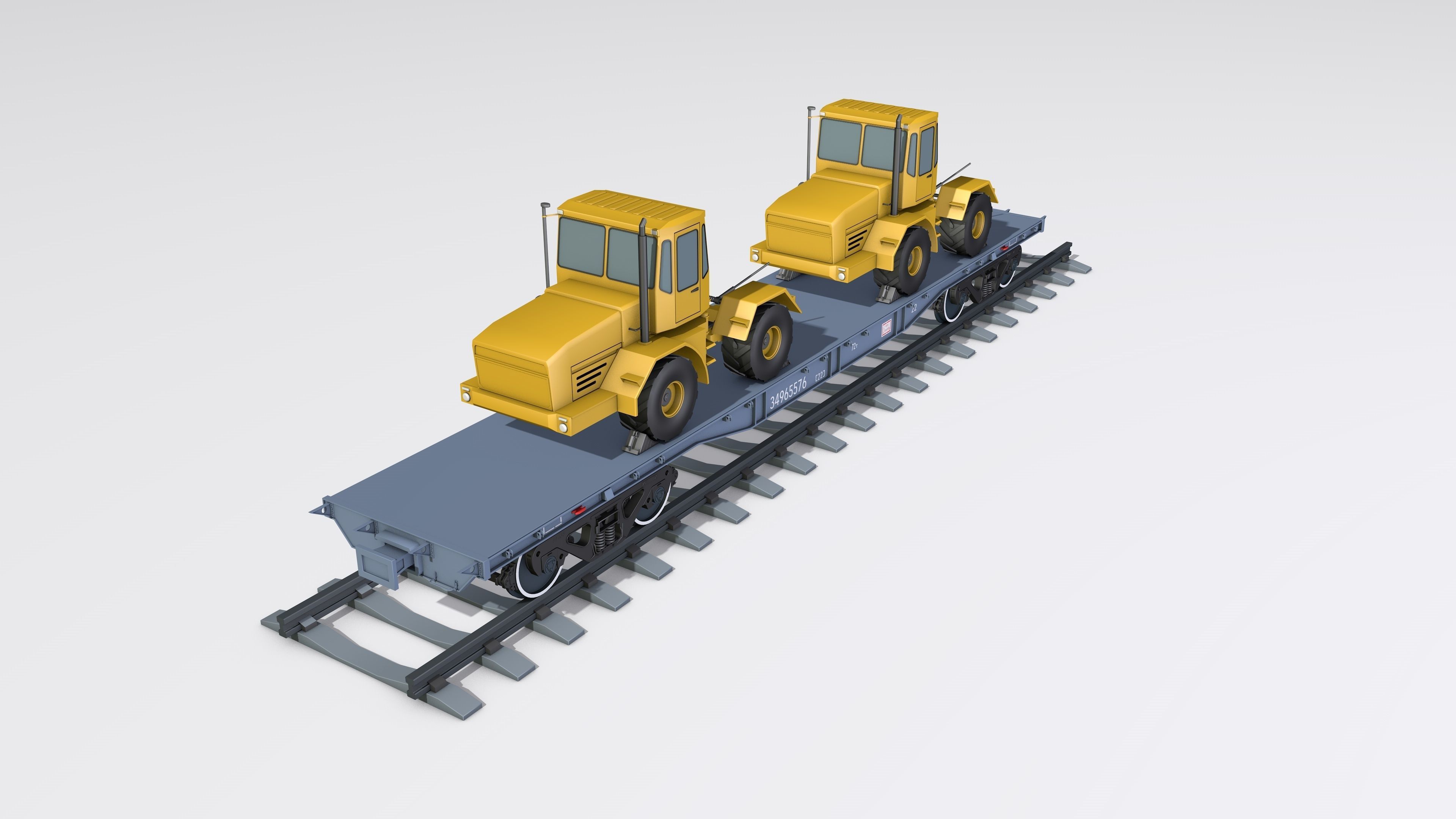 A complete set of railway cars plus two diesel locomotives 3D model_17