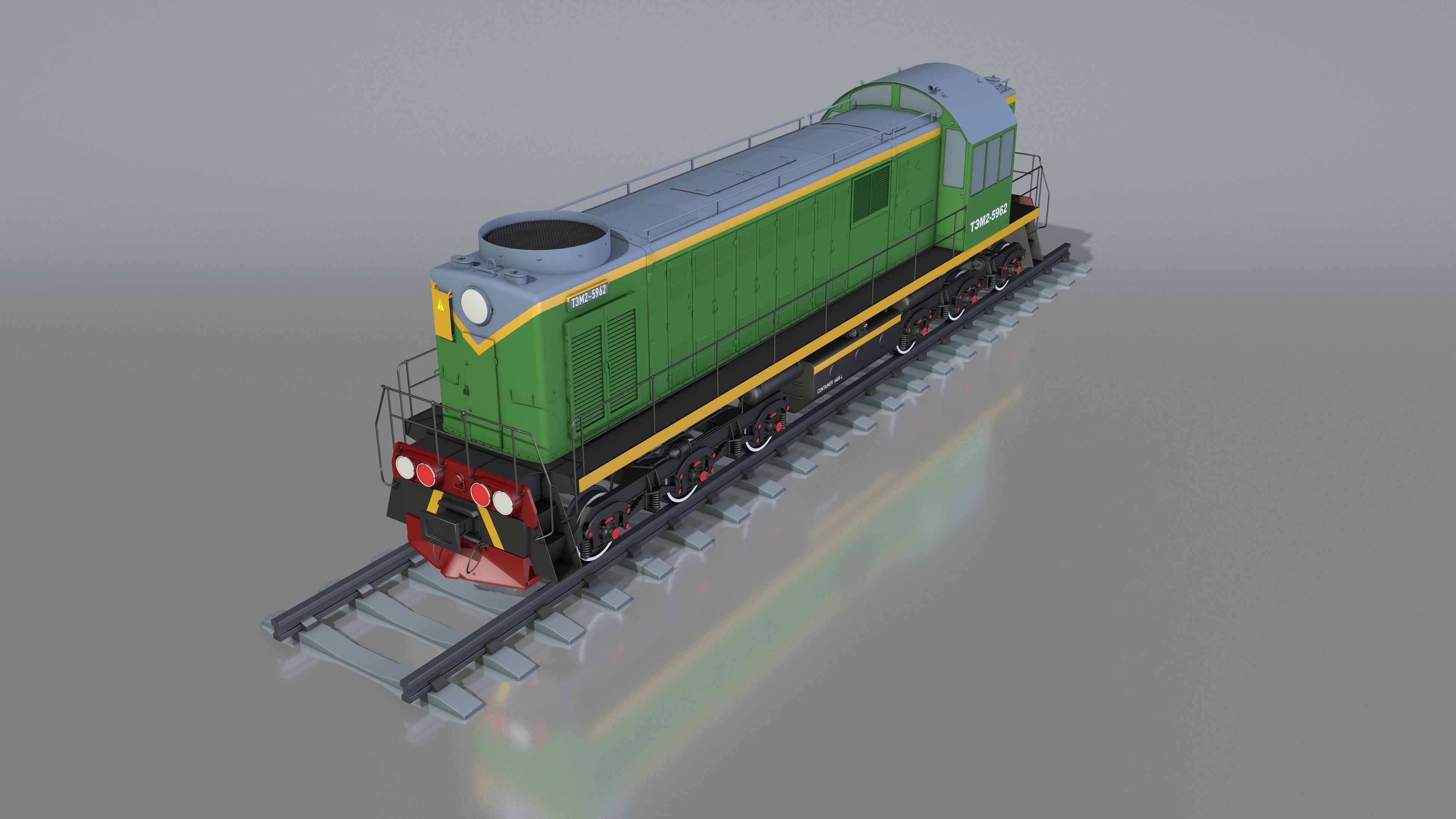 A complete set of railway cars plus two diesel locomotives 3D model_1