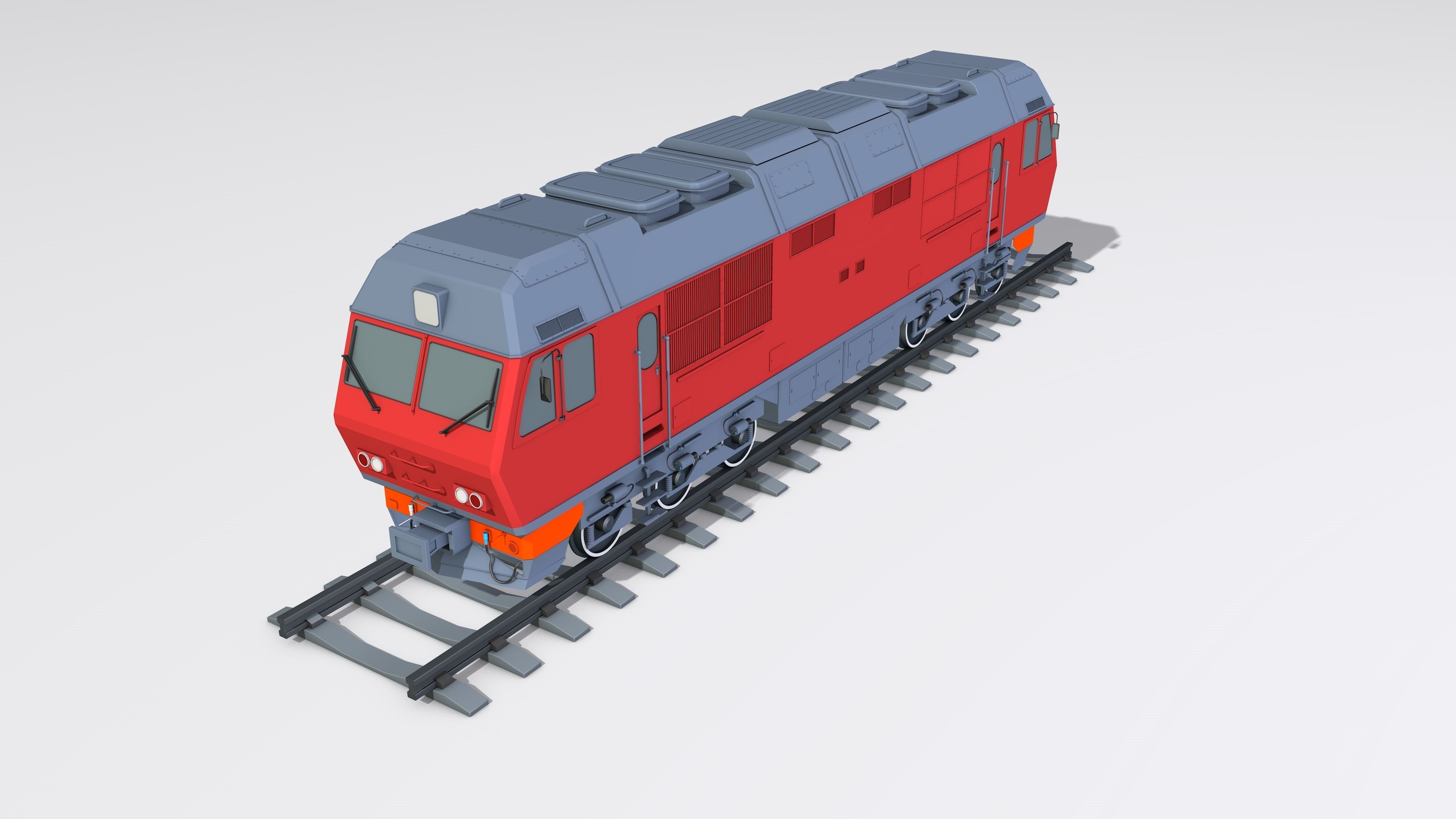 A complete set of railway cars plus two diesel locomotives 3D model_4