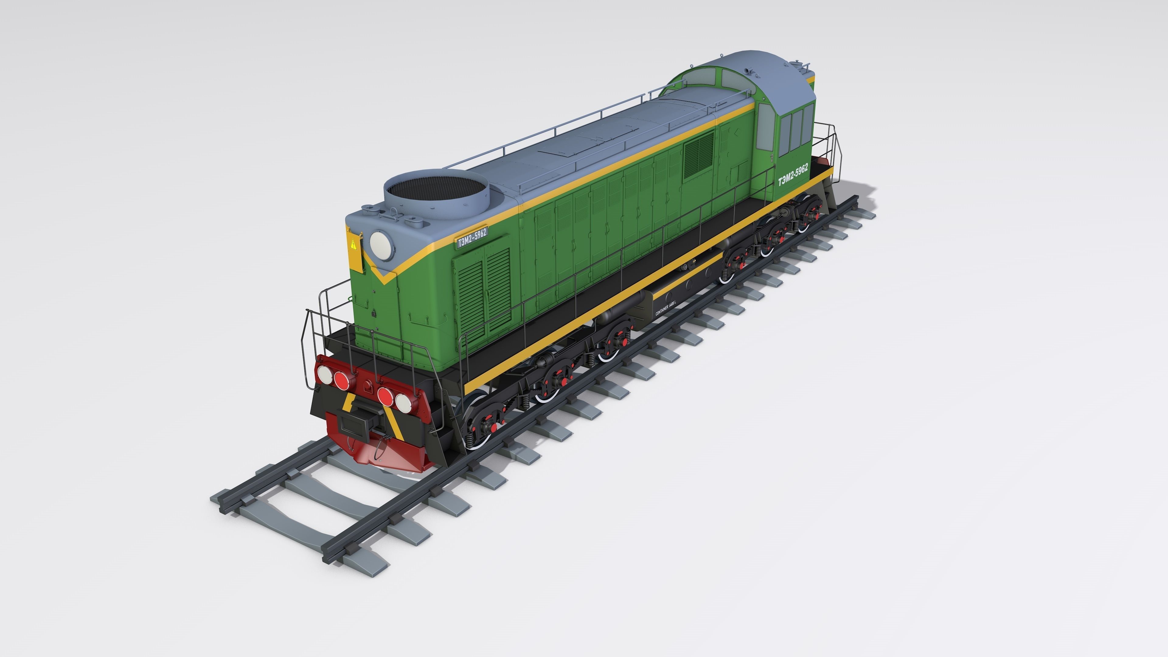 A complete set of railway cars plus two diesel locomotives 3D model_2