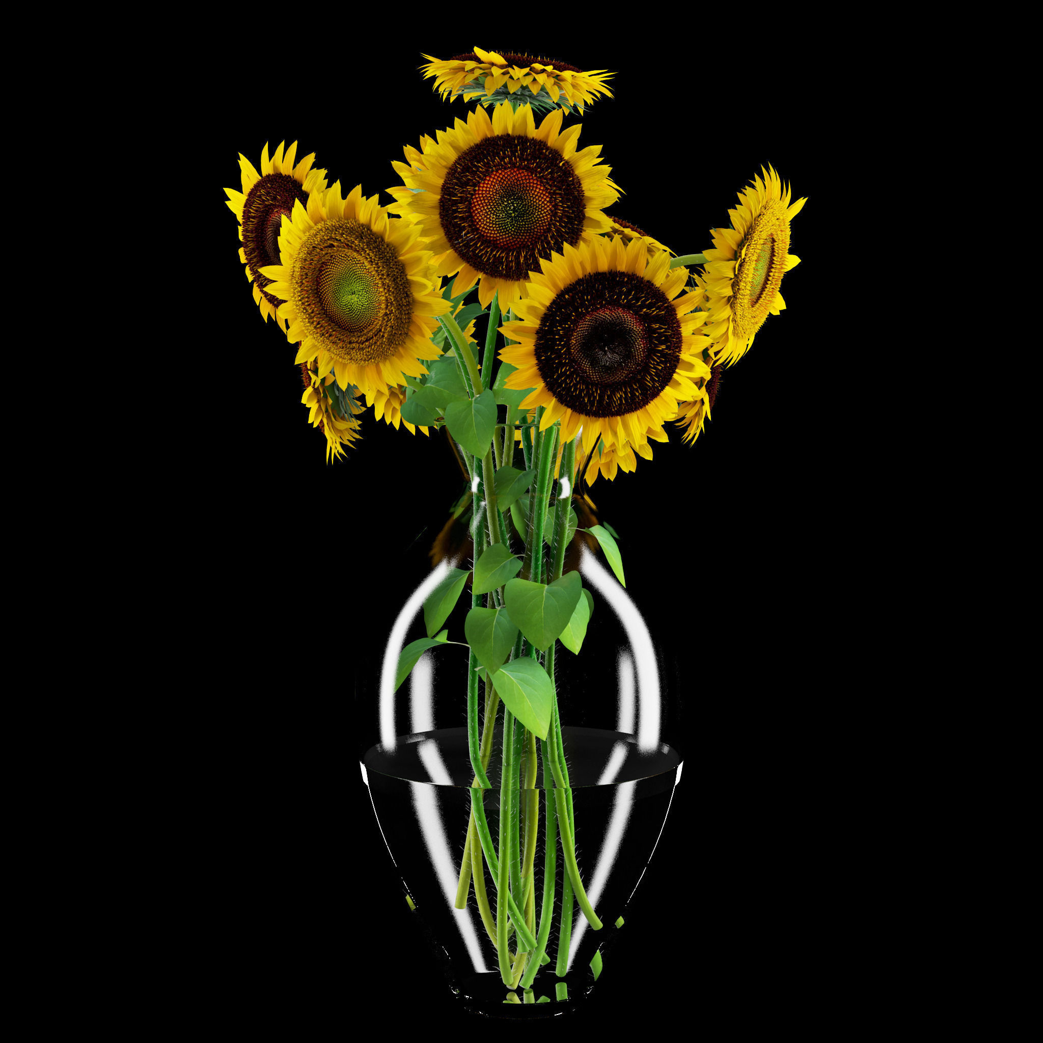 Sunflowers in glass vase 3D model_3