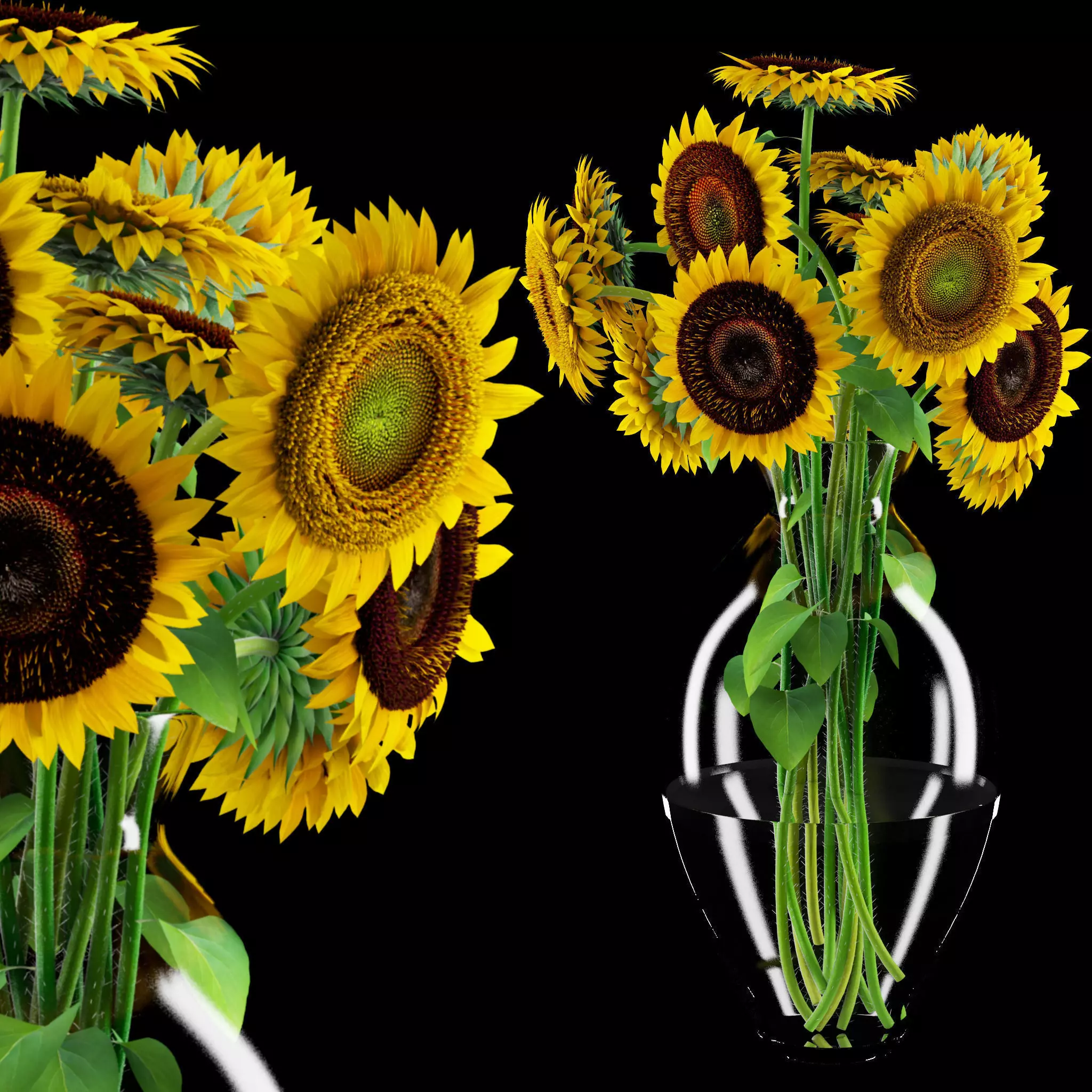 Sunflowers in glass vase 3D model_0