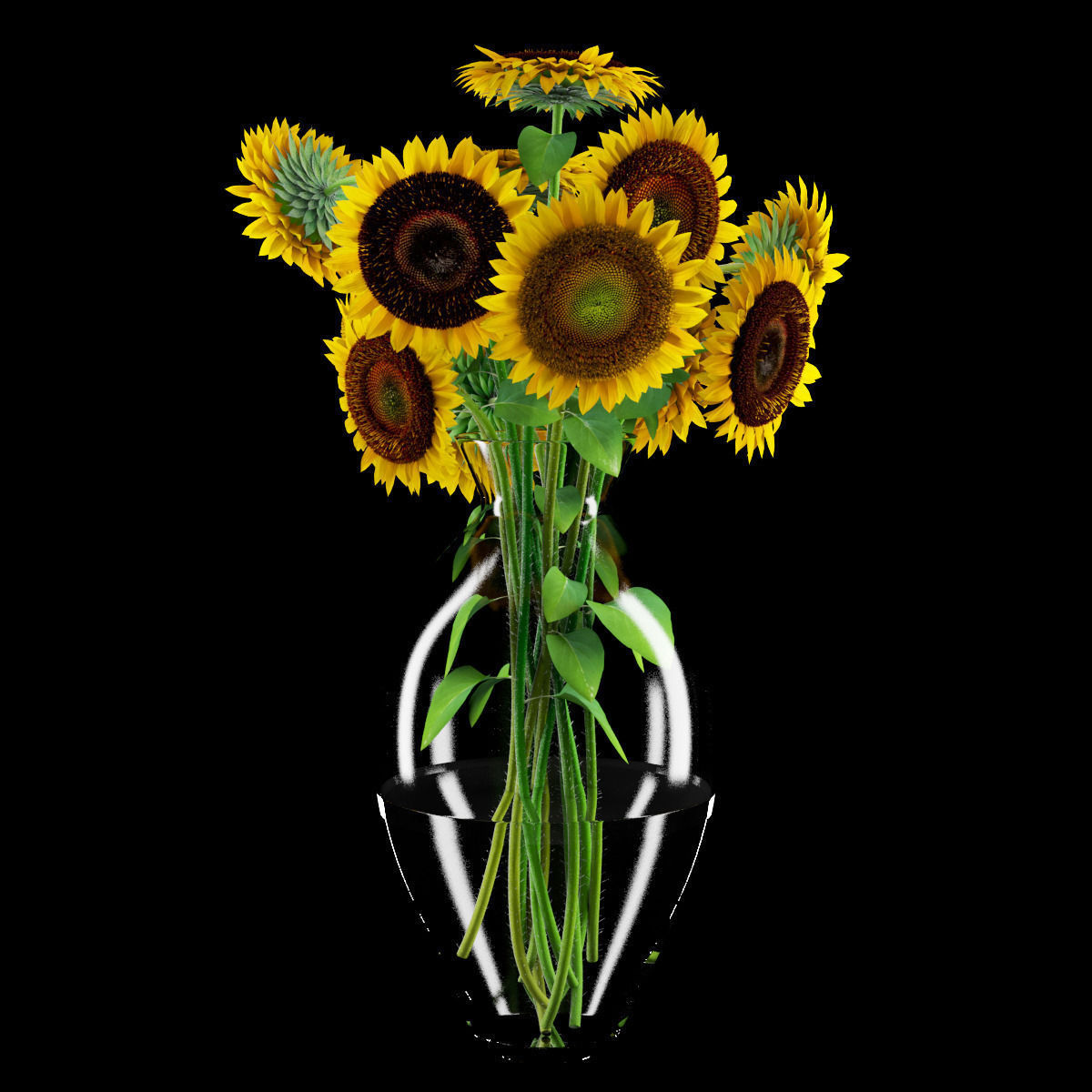 Sunflowers in glass vase 3D model_2