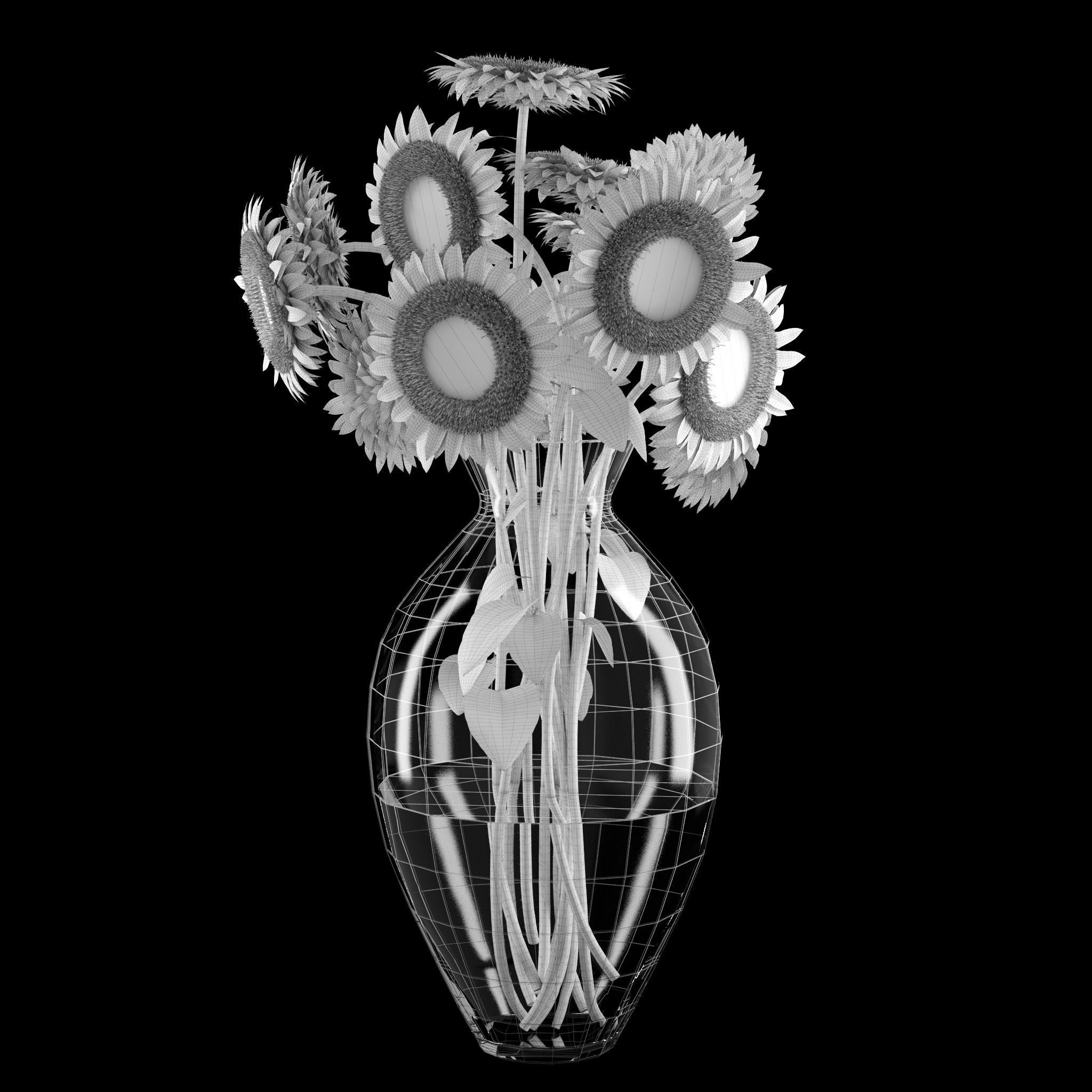 Sunflowers in glass vase 3D model_6