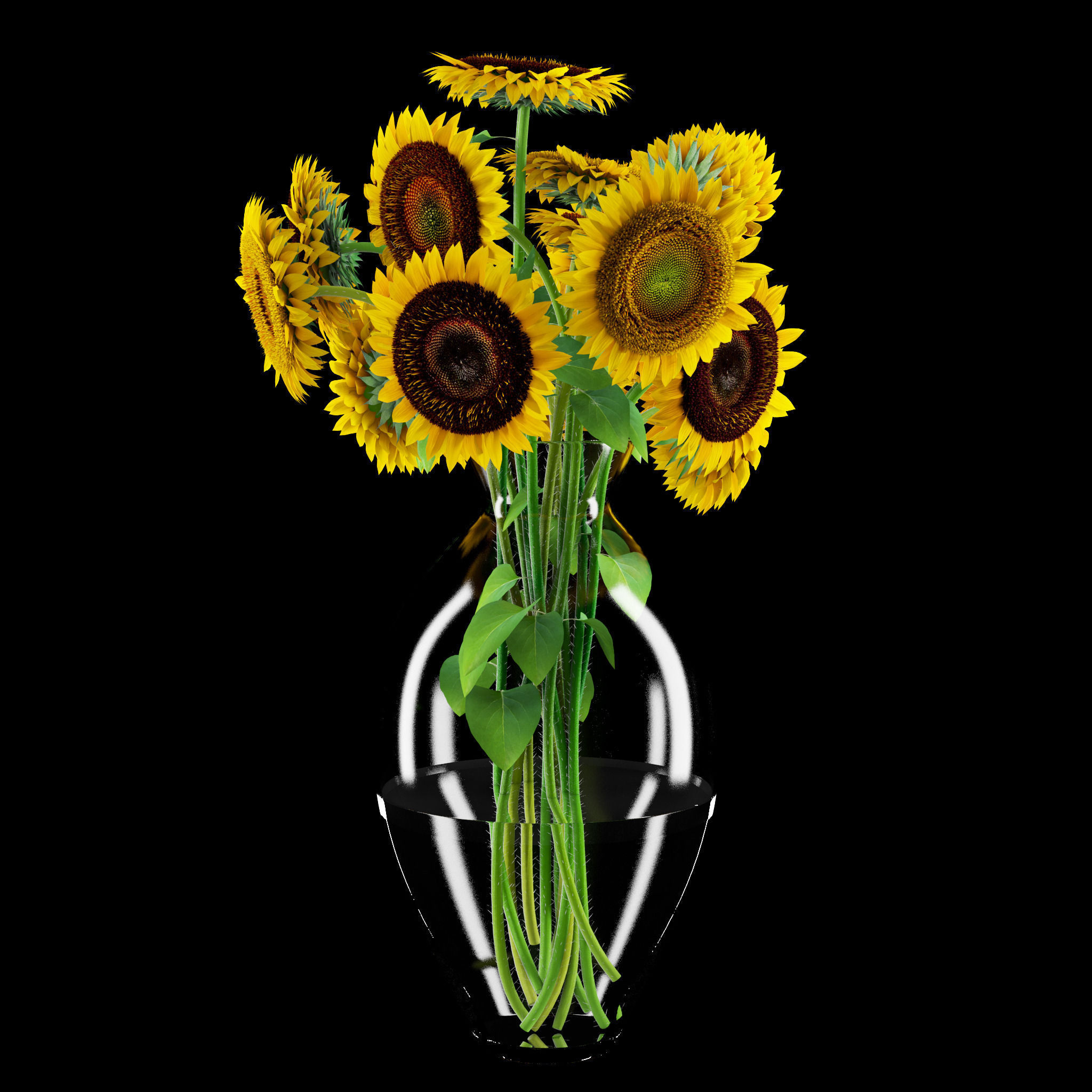 Sunflowers in glass vase 3D model_1
