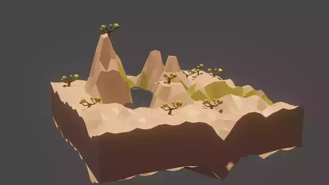 Low poly Savannah mountain with trees on top