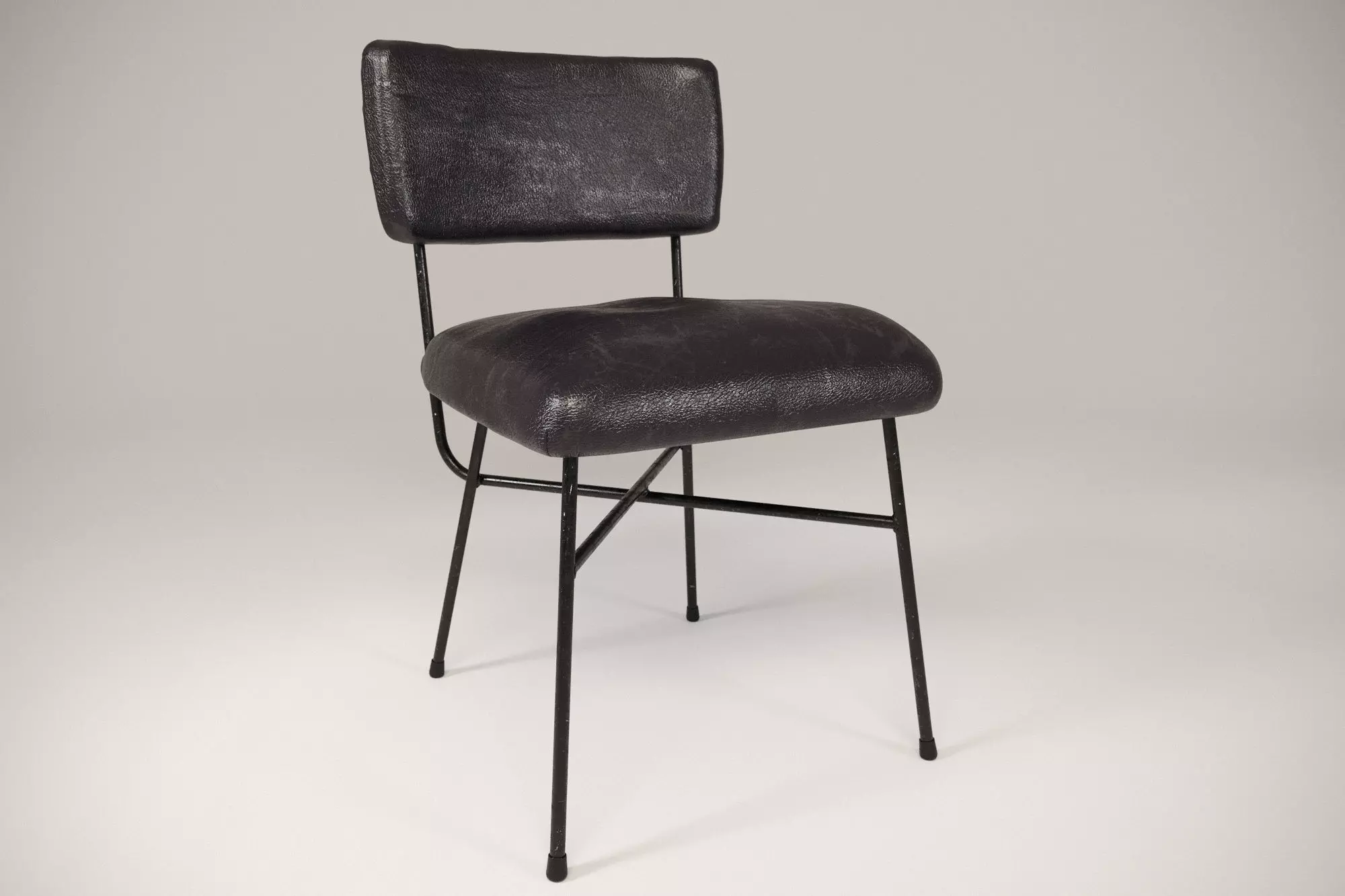 Elettra Black Worn Leather Mid-Century Chair 3D model