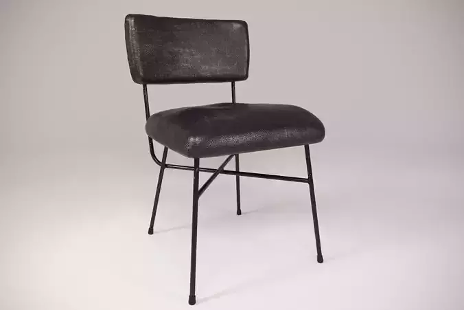 Elettra Black Worn Leather Mid-Century Chair