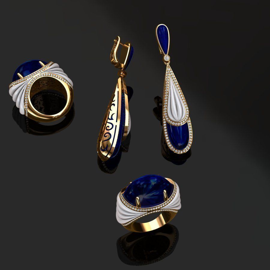 Ring and Earrings  3D print model_6