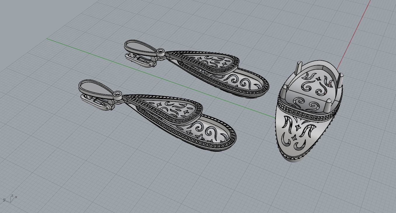 Ring and Earrings  3D print model_9