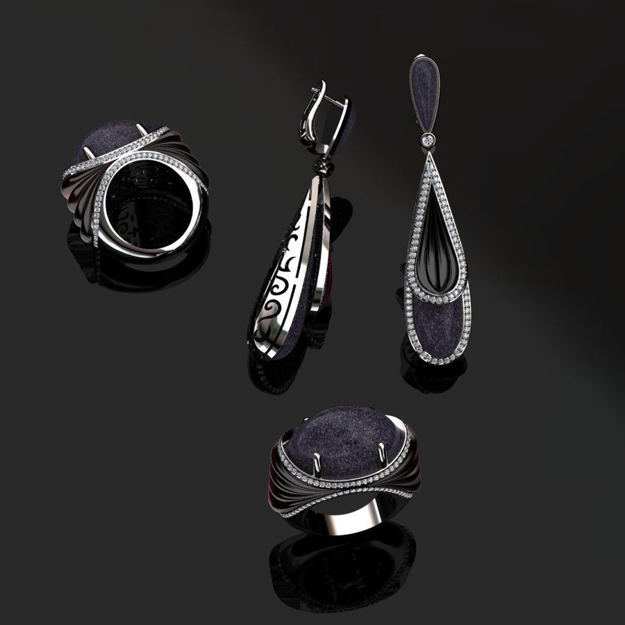 Ring and Earrings  3D print model_3