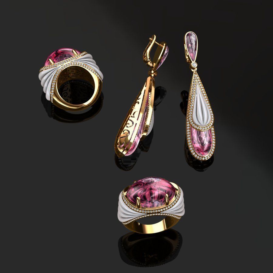 Ring and Earrings  3D print model_2