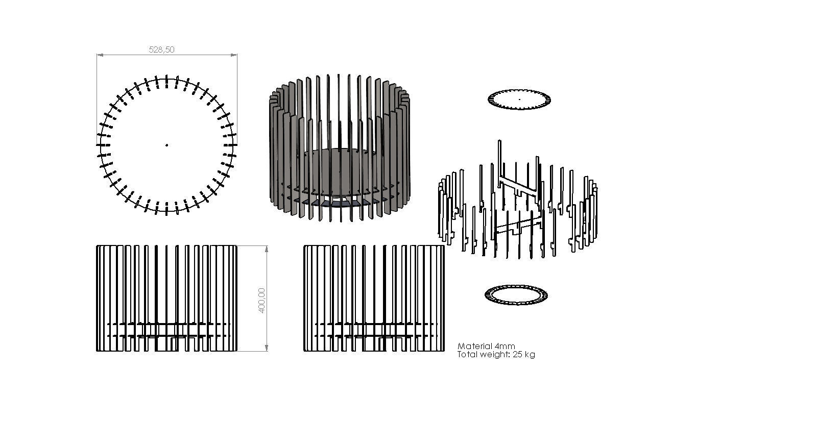 Cage Fire pit Design Dxf for laser cutting and Step format 3d 3D print model_2