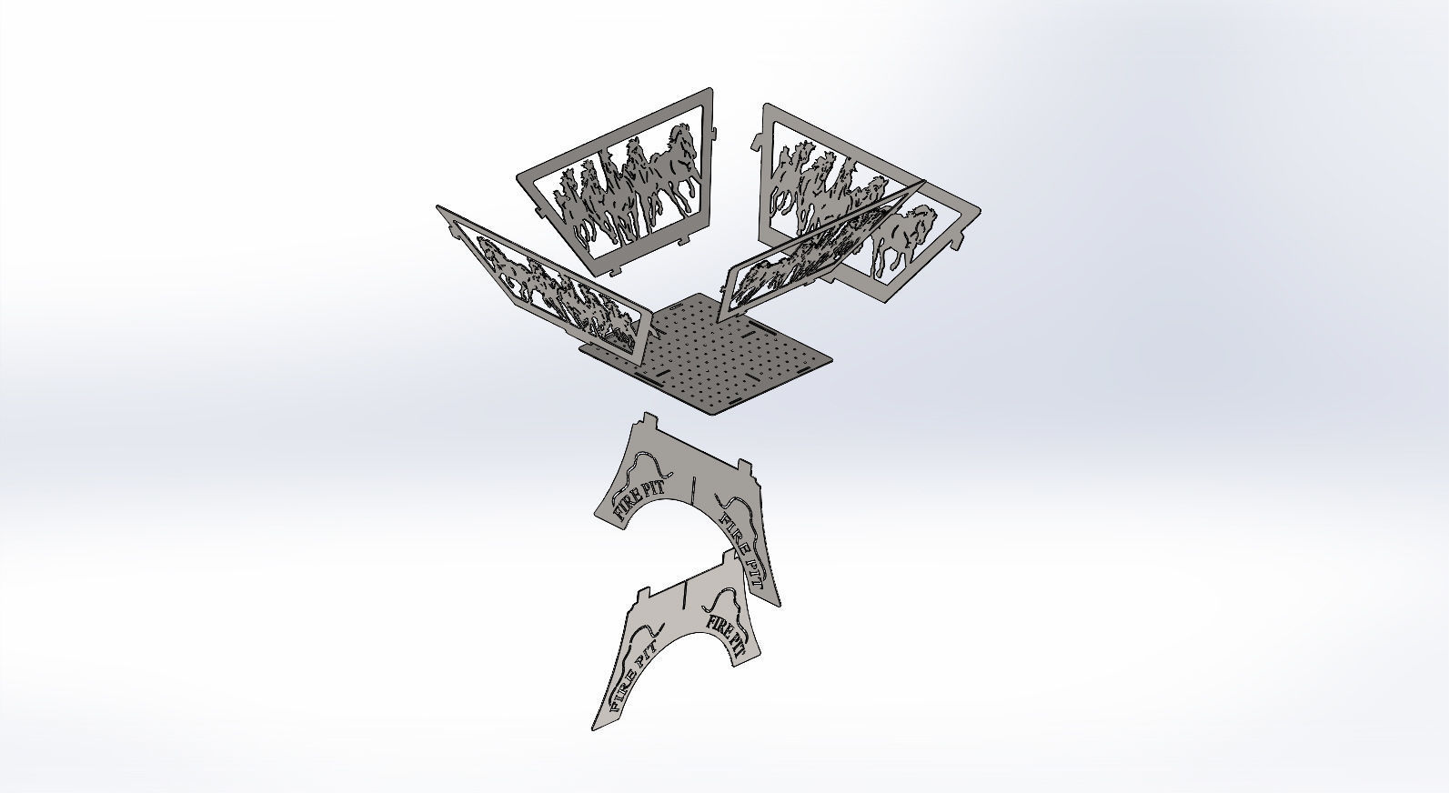Fire Pit Dxf and Step data Horses Fire pit 3D print model_3
