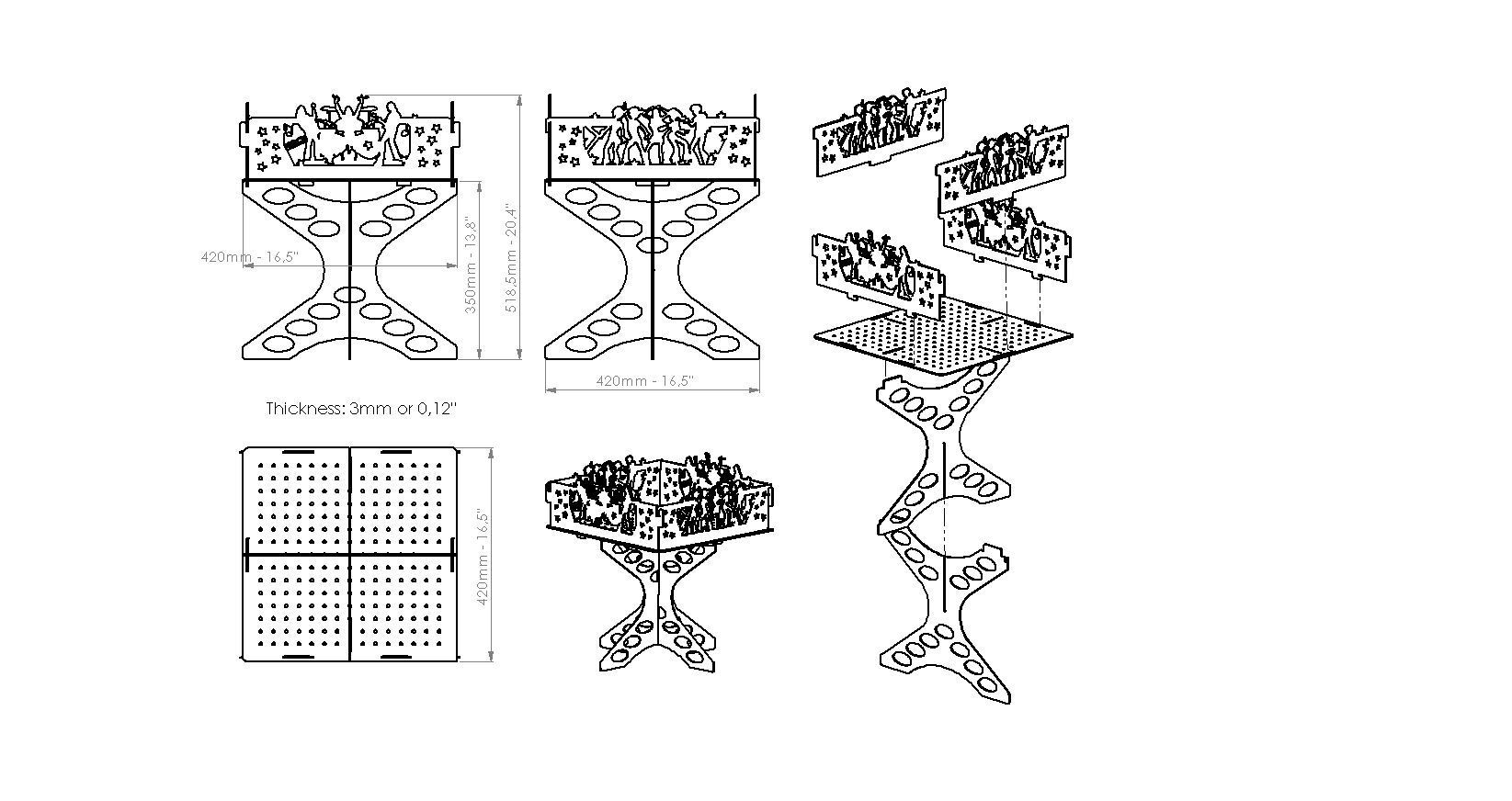 Fire pit  Music dance Dxf for Cnc Laser cutting Step format 3d 3D print model_6