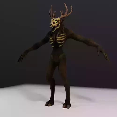 Windigo Low-poly 3D model deer with antlers