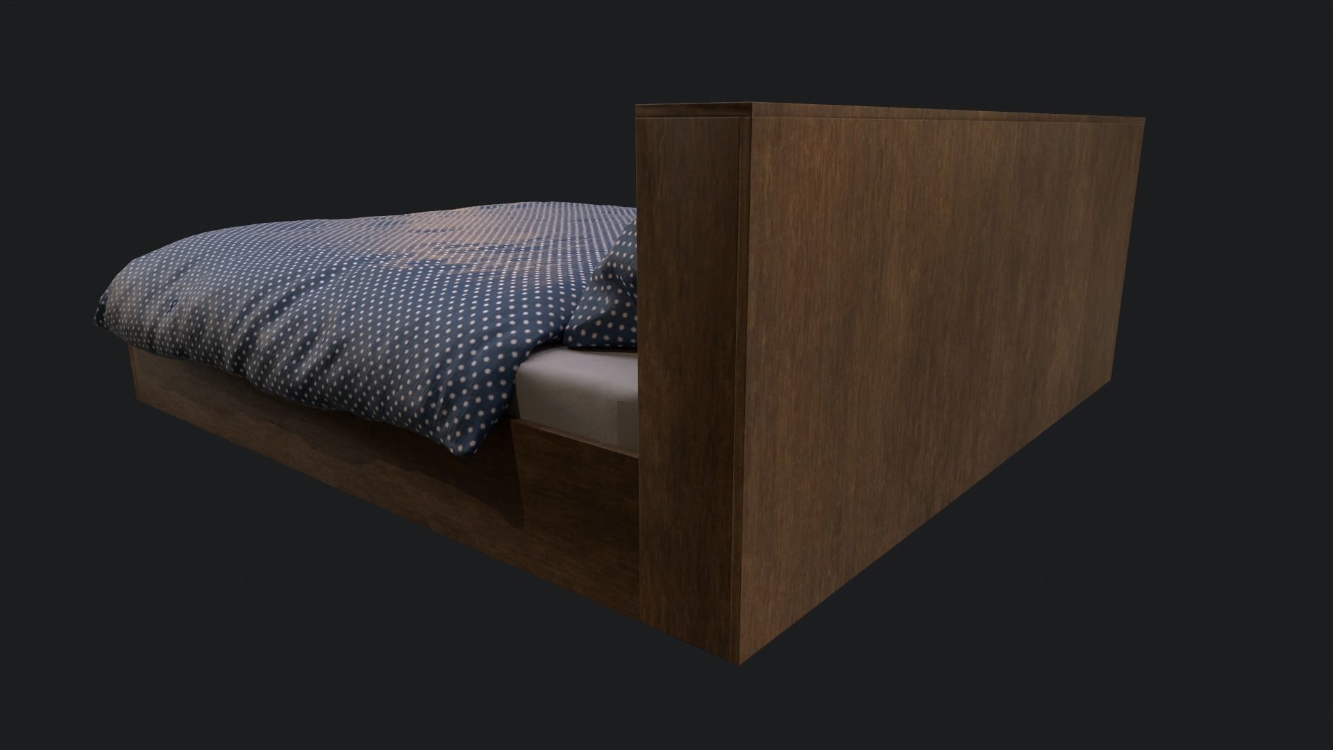 King Sized Bed with shelf Low-poly 3D model_3