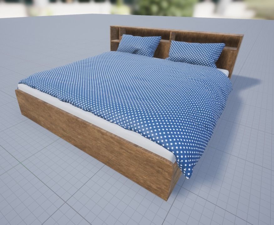 King Sized Bed with shelf Low-poly 3D model_9