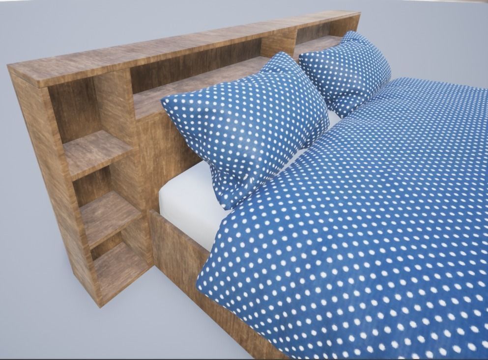 King Sized Bed with shelf Low-poly 3D model_11