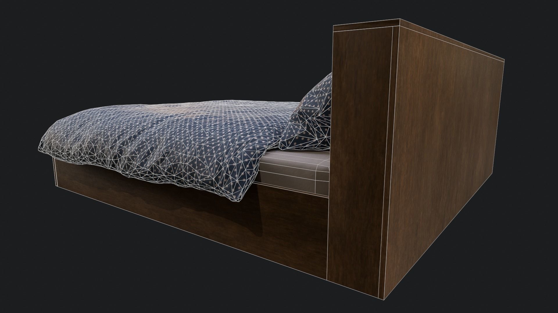 King Sized Bed with shelf Low-poly 3D model_8