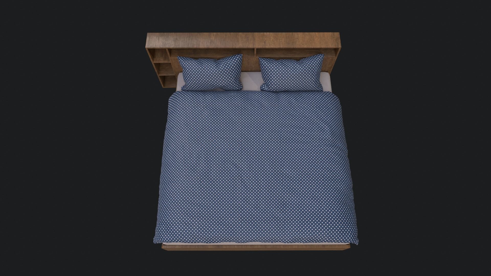 King Sized Bed with shelf Low-poly 3D model_2