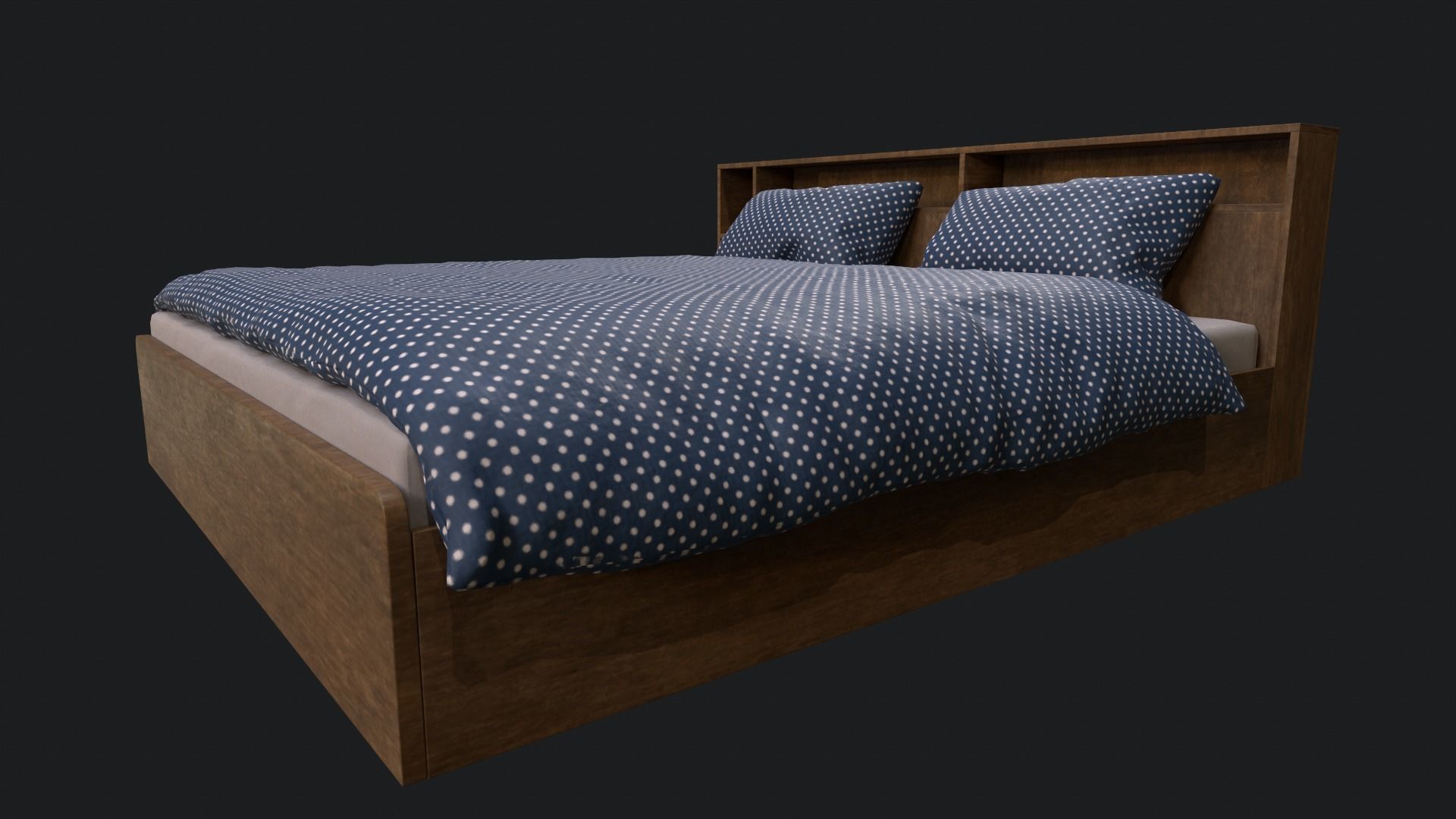 King Sized Bed with shelf Low-poly 3D model_4