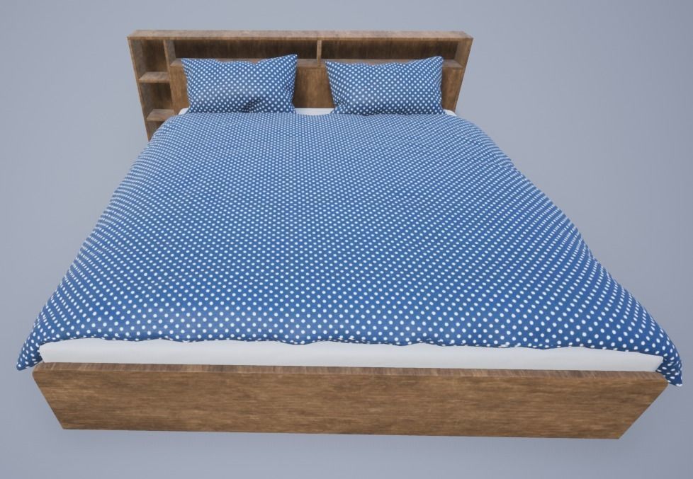 King Sized Bed with shelf Low-poly 3D model_12