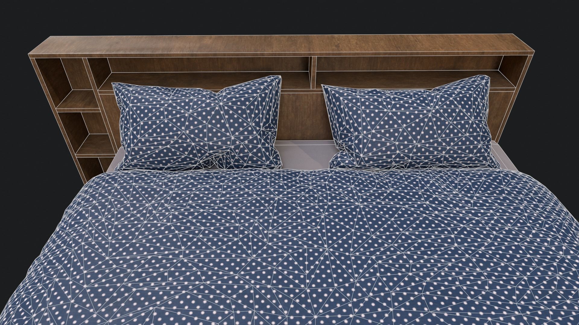 King Sized Bed with shelf Low-poly 3D model_7