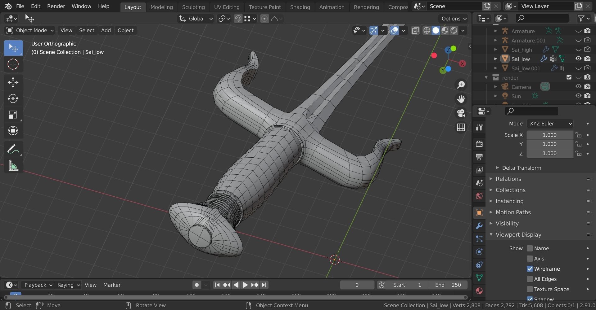 Sai 3D model two swords Low-poly 3D model_14