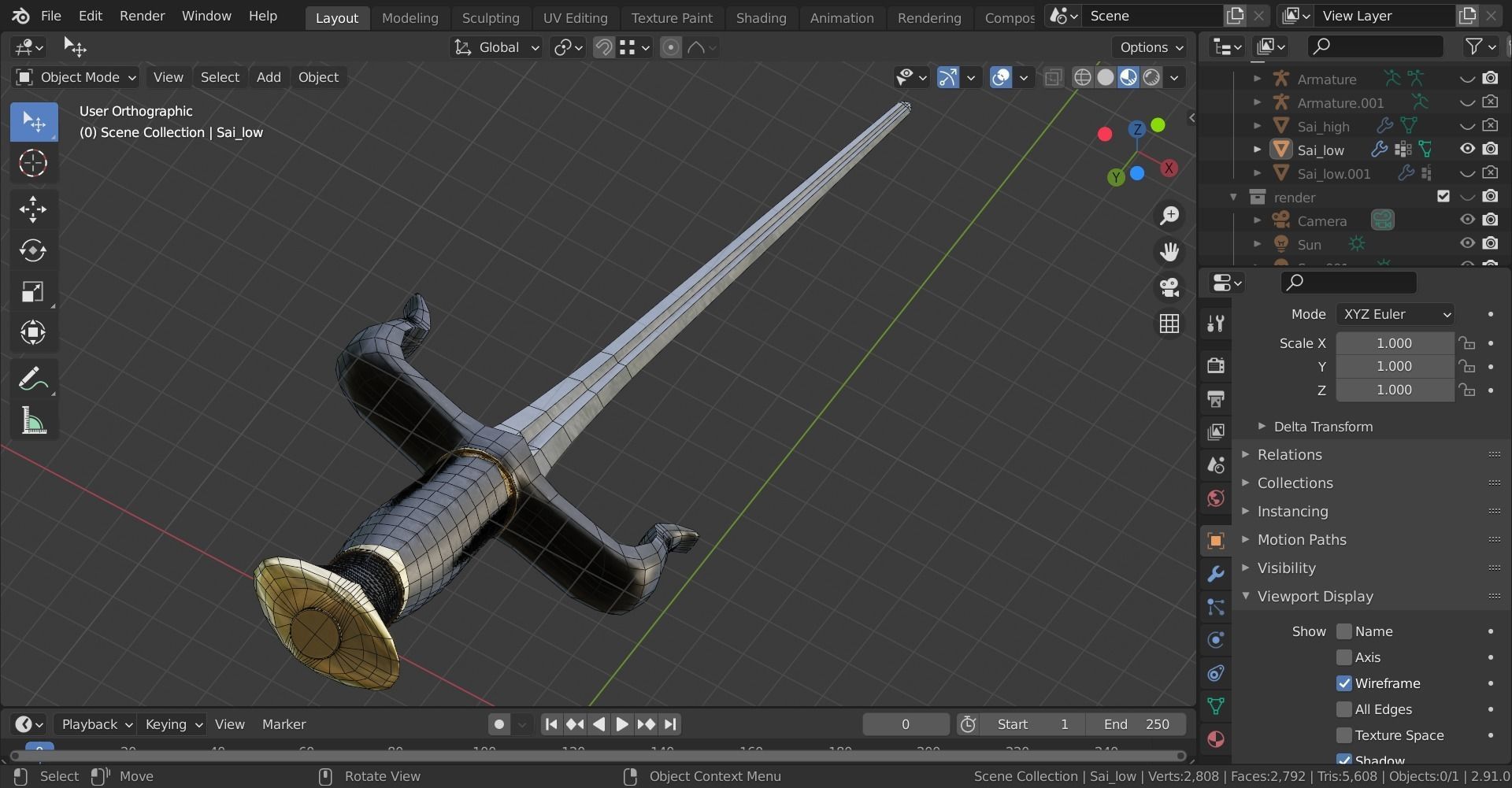 Sai 3D model two swords Low-poly 3D model_16