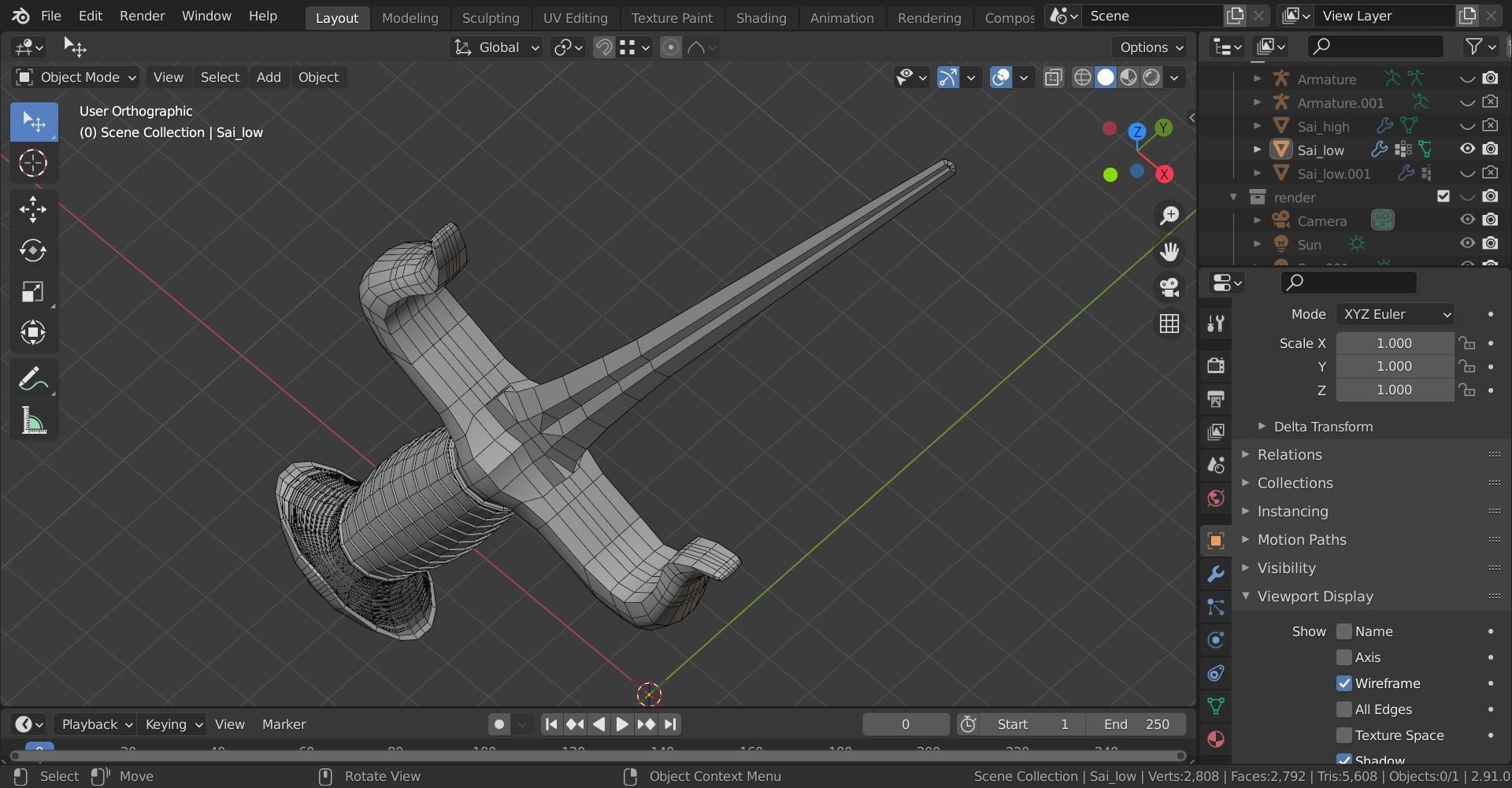 Sai 3D model two swords Low-poly 3D model_15