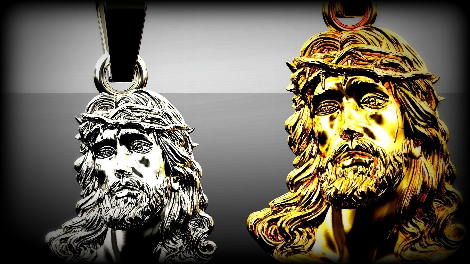 Jesus gold pendant  3D print model_6