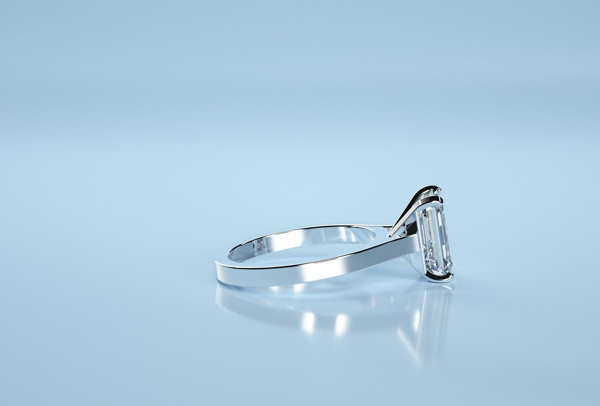 Emerald Stone Solitaire Ring  3D print model_3