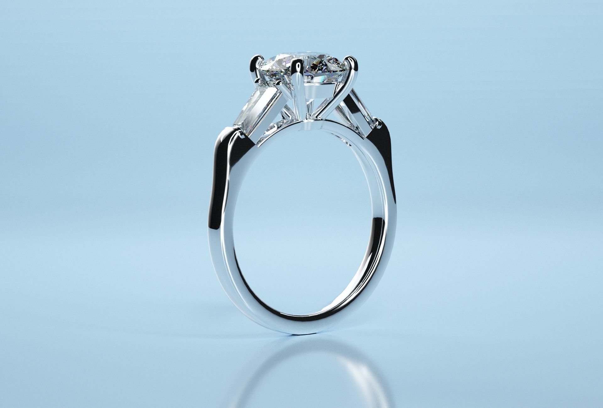 Round Stone Baguette Ring  3D print model_8