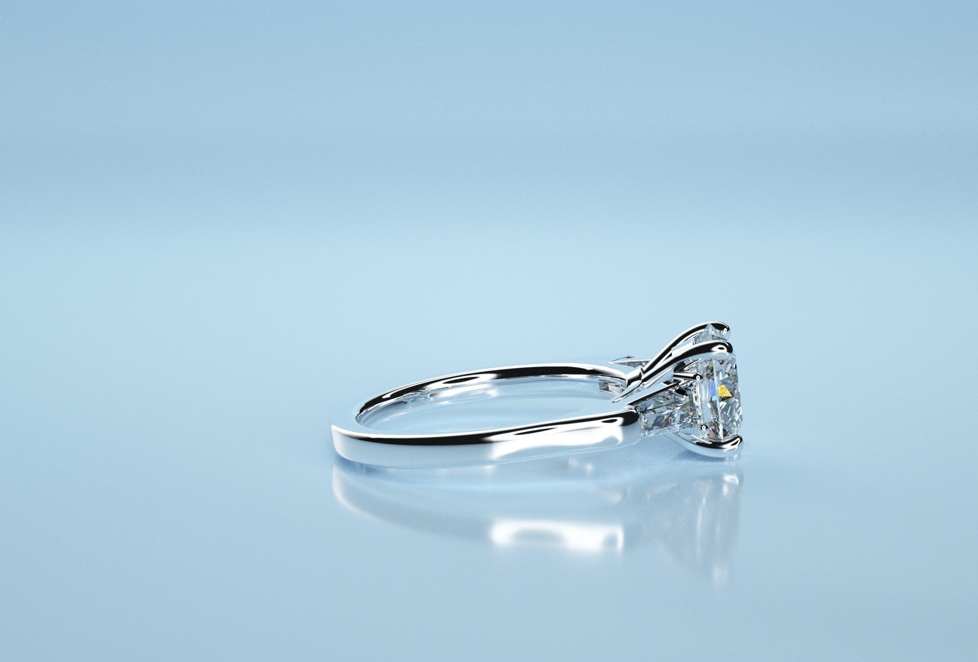 Round Stone Baguette Ring  3D print model_3