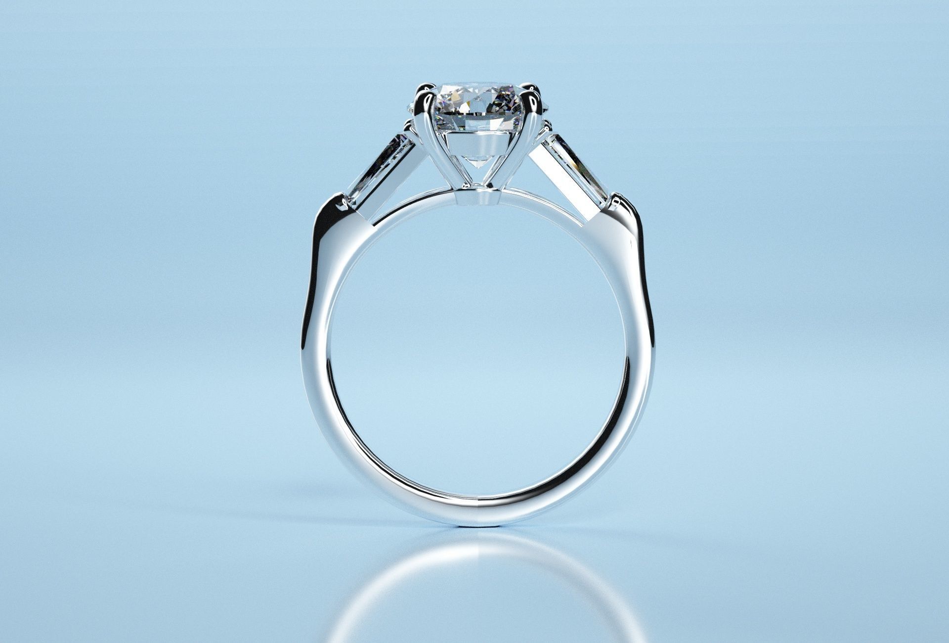 Round Stone Baguette Ring  3D print model_4