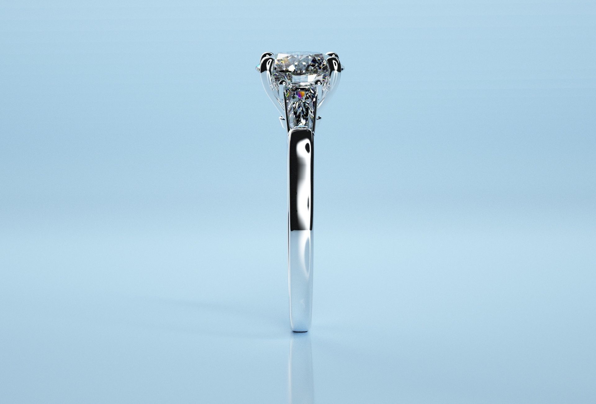 Round Stone Baguette Ring  3D print model_5