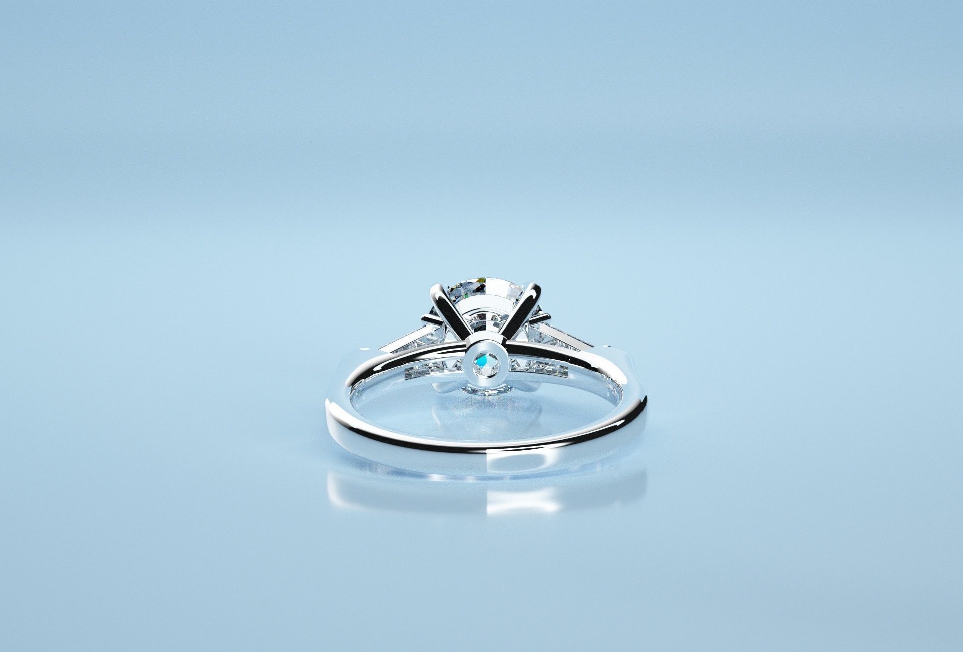 Round Stone Baguette Ring  3D print model_2