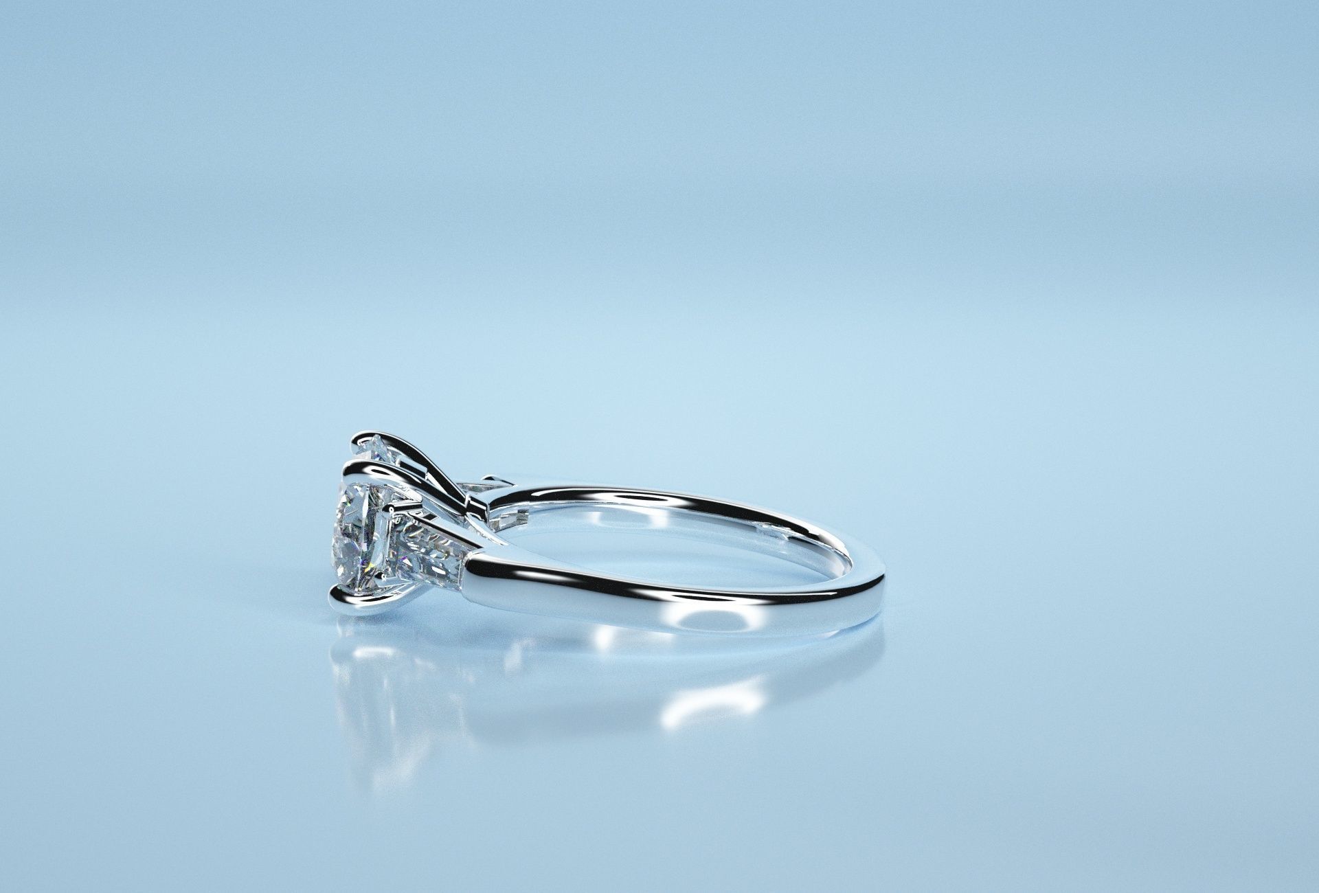 Round Stone Baguette Ring  3D print model_1