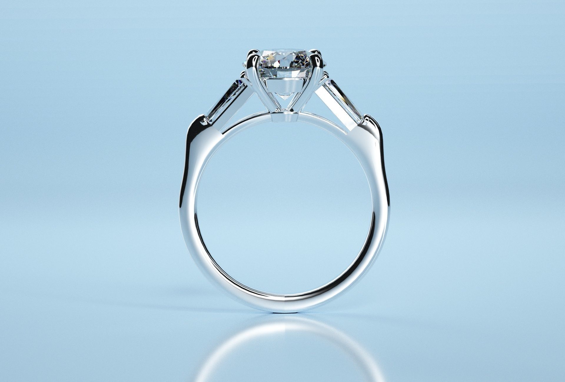 Round Stone Baguette Ring  3D print model_6