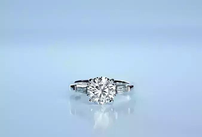 Round Stone Baguette Ring 