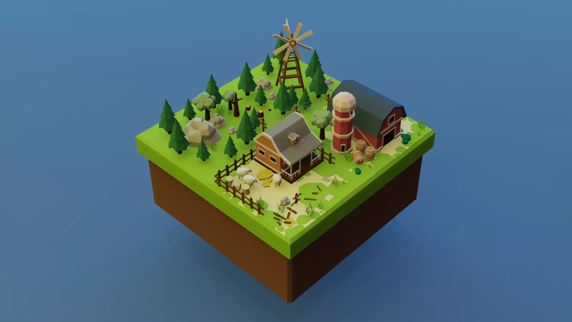 Village elements lowpoly models Low-poly 3D model_0