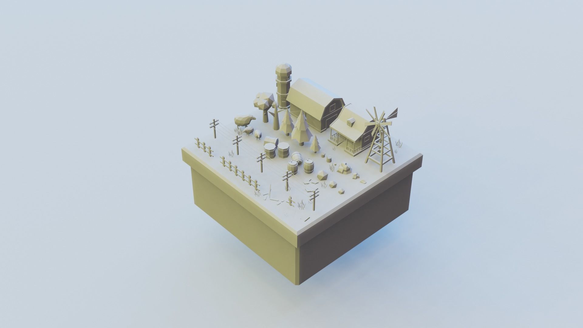 Village elements lowpoly models Low-poly 3D model_2